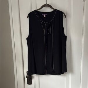 Black Sleeveless Tie Front Blouse